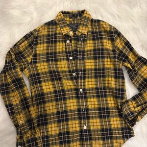 Abercrombie and Fitch Yellow and Black Plaid Men's Shirt